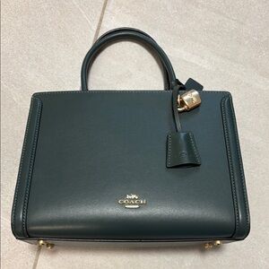 Coach Green Leather Satchel with Gold Accents
